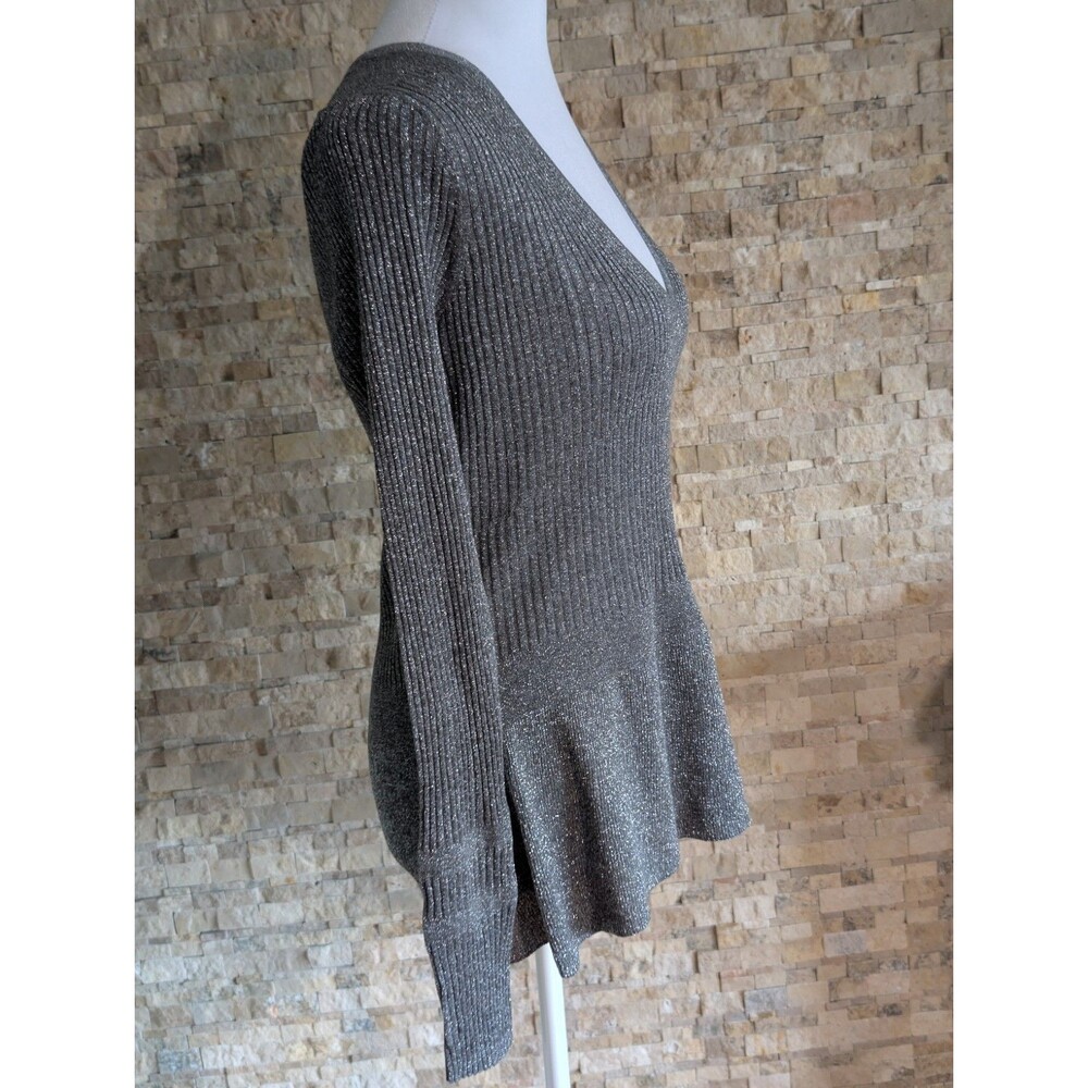 Veronica Beard Sweater Women's M Esmeralda V Neck Pullover Ribbed Metallic - Picture 2 of 10